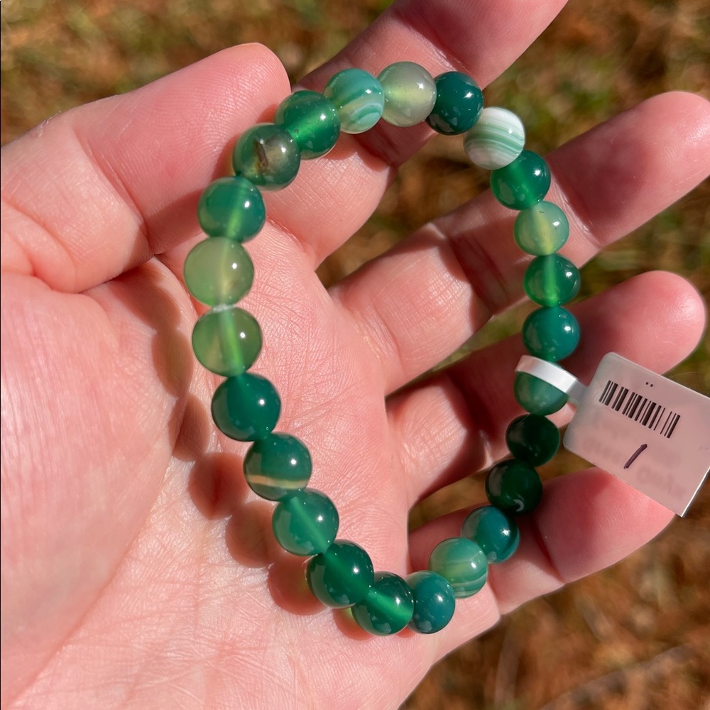 NWT Natural Green Onyx Beaded Elastic Bracelet - Picture 4 of 8